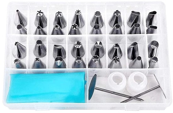 Set di decorazione per torte professionale da 38 - Punzoni di glassa in acciaio inossidabile - Sacchetti per dolci in silicone riutilizzabili - Accessori da forno - Attrezzatura ecologica - Set di forno
