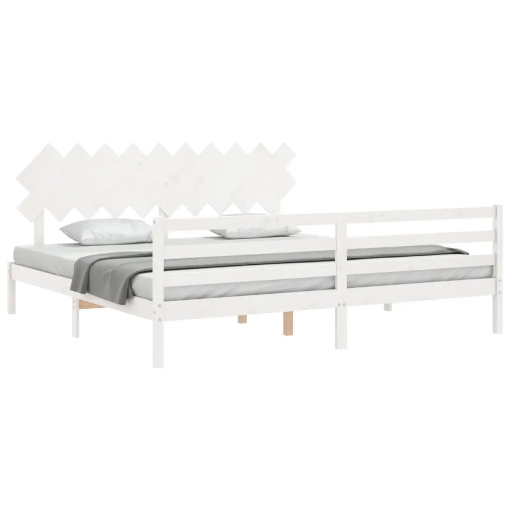 Giroletto con Testiera Bianco 200x200 cm in Legno Massello 3195307