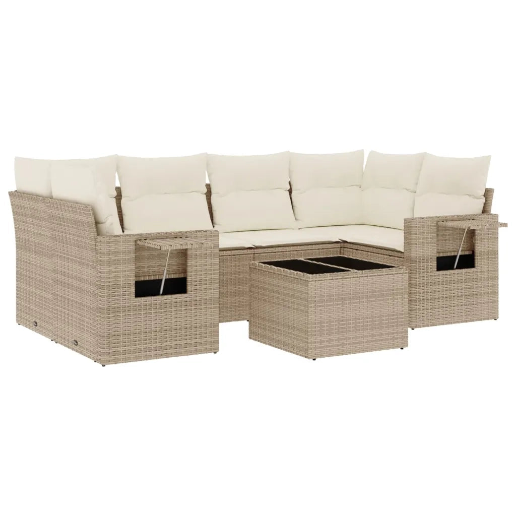 Set Divani da Giardino 7 pz con Cuscini Beige in Polyrattan 3252255