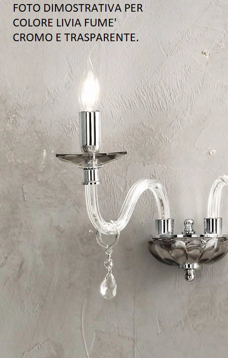 LAMPADARIO LIVIA 8 LUCI FUME'- TRASPARENTE E CROMO ATTACCO E14 D.85CM