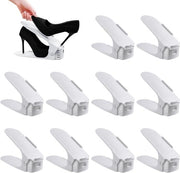 Scatola per Scarpe Regolabile da 10 pezzi a 3 livelli Regolabile, Due Livelli, Salvapiano, Organizzatore per Scarpe ( Bianco-1 )