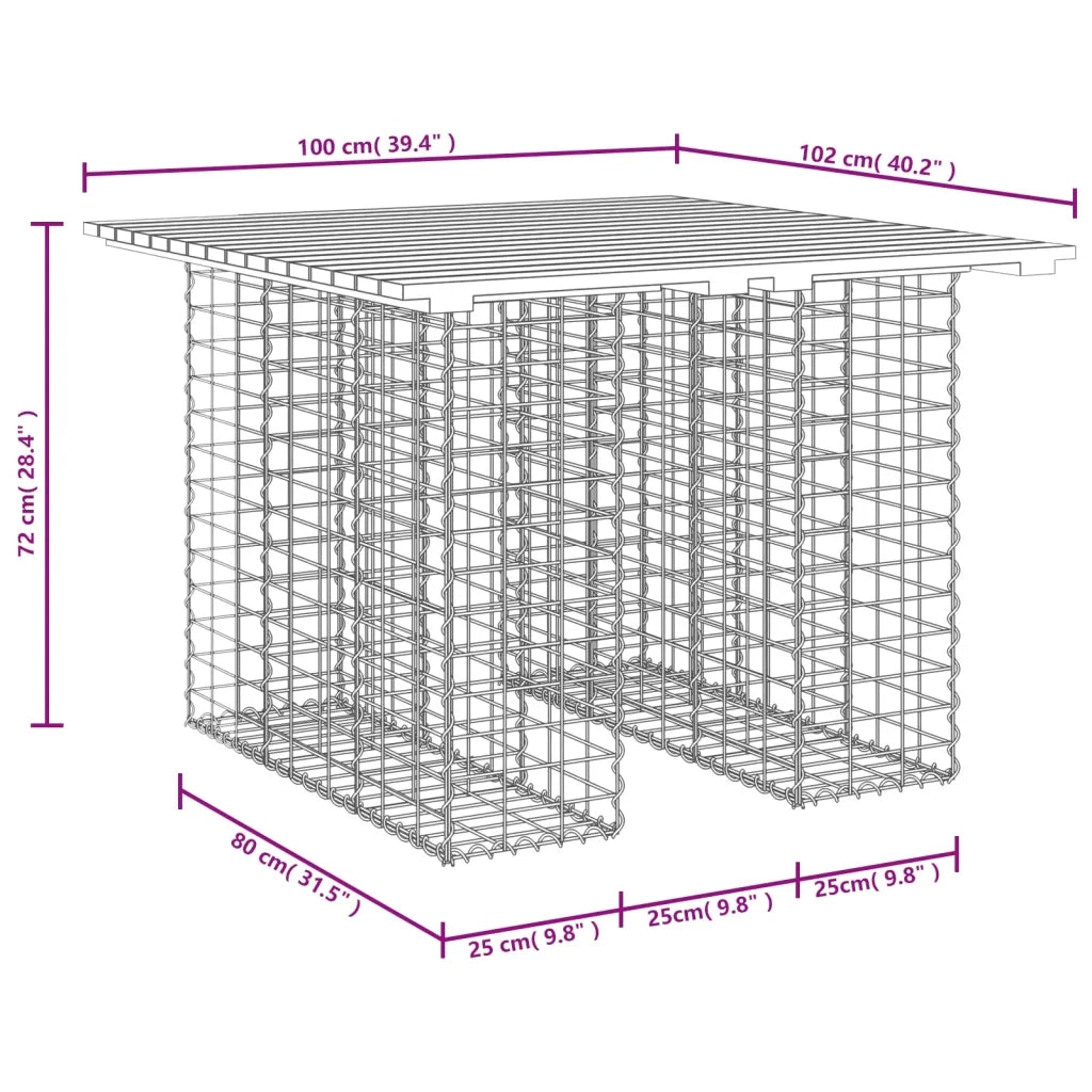Tavolo da giardino in gabbione design 100x102x72 cm in legno di pino impregnato 834373