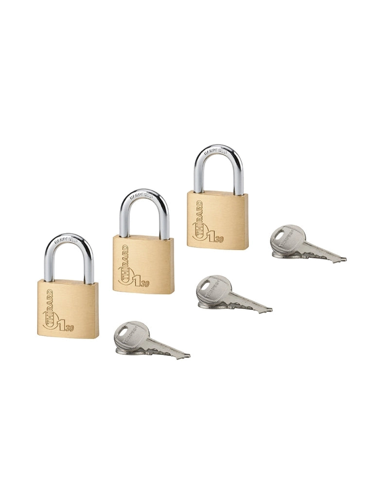 Set 3 Lucchetti Tipo 1, ottone, interno, ansa in acciaio, 30mm, 3x3 chiavi - THIRARD