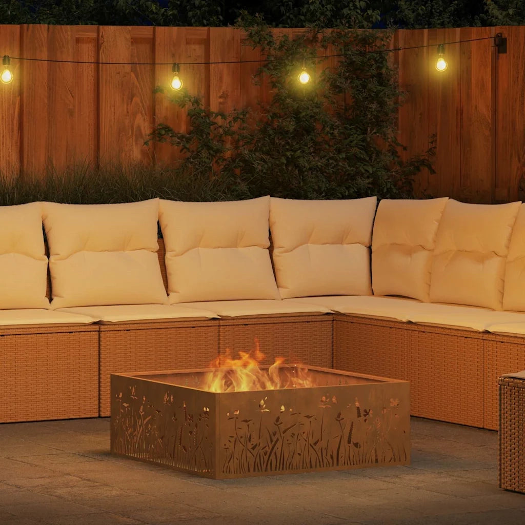 Focolare-Stufa-Camino Marrone 80 x 80 x 30 cm acciaio corten