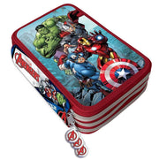 Trade Shop - Astuccio Portapastelli Scuola 3 Zip Avengers Accessoriato Con Pastelli Pennarelli -
