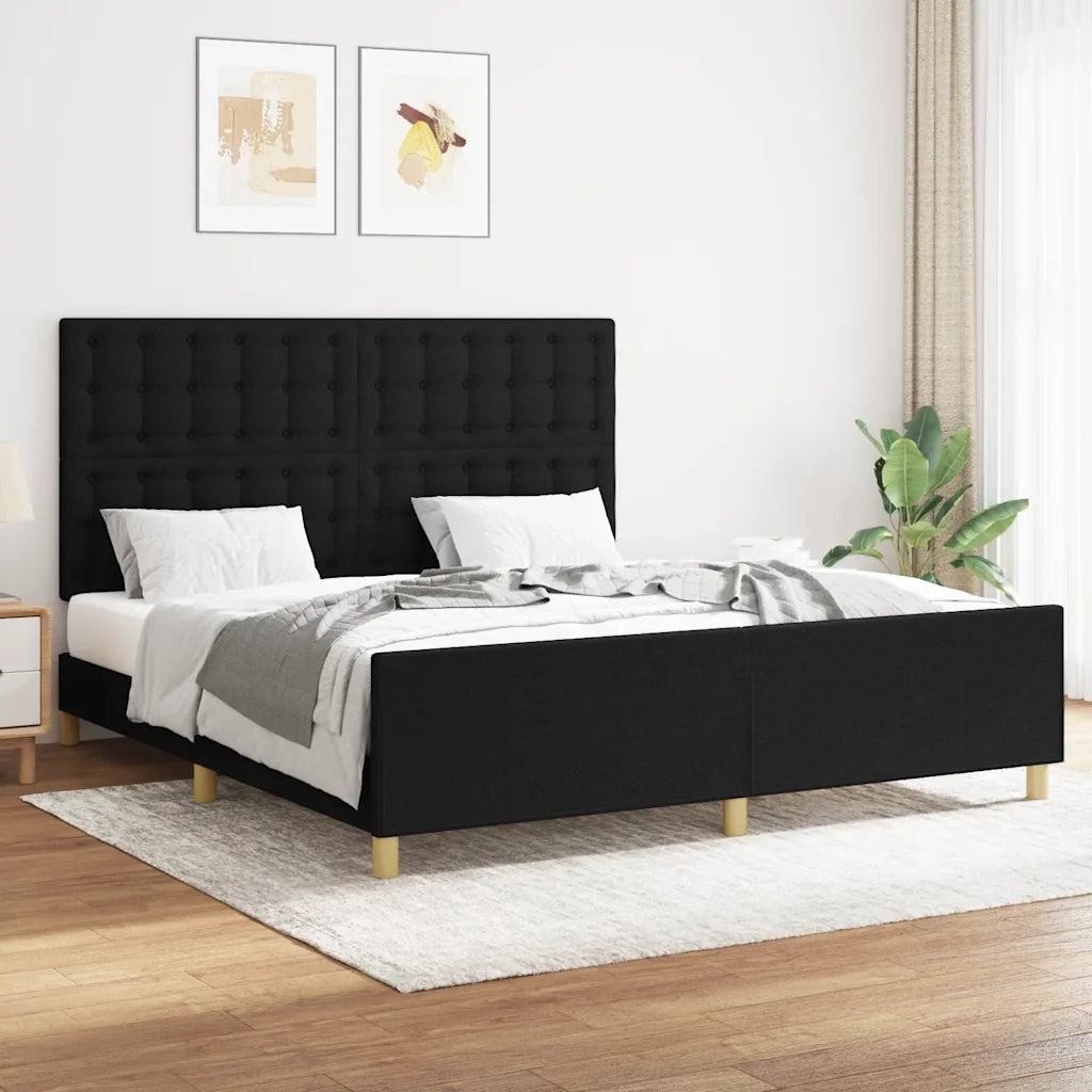 Letto matrimoniale | Letto per adulti | Giroletto senza Materasso Nero 160x200 cm in Tessuto