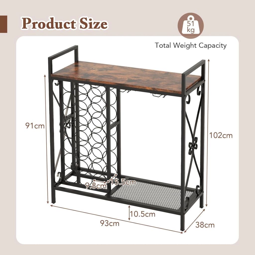 Armadietto porta vino con ripiano per 21 bottiglie e portabicchieri, grande vassoio e ripiano inferiore, 93 x 38 x 102 cm, mobile ausiliario per bar, cantina, sala da pranzo
