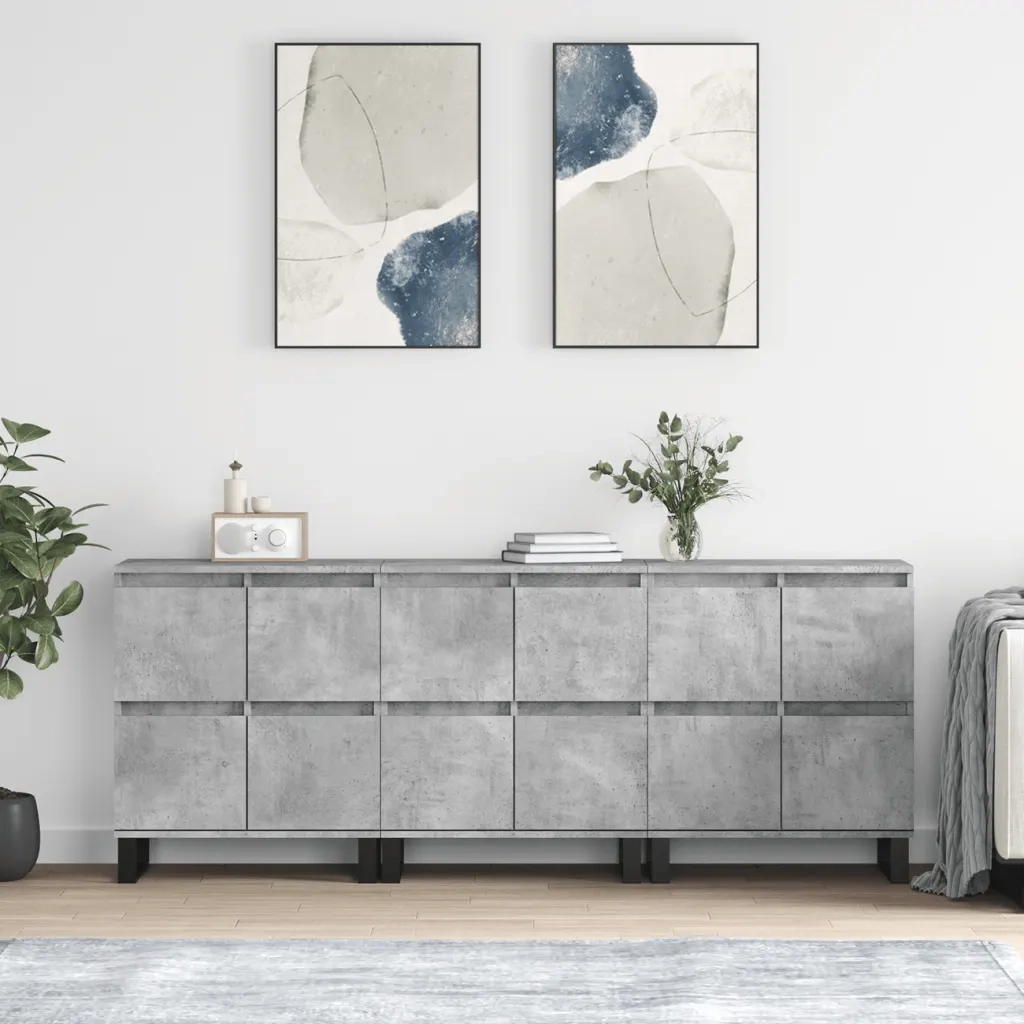 Credenze 3 pz | Madia | Buffet da pranzo | Armadio da pranzo Grigio Cemento in Legno Multistrato