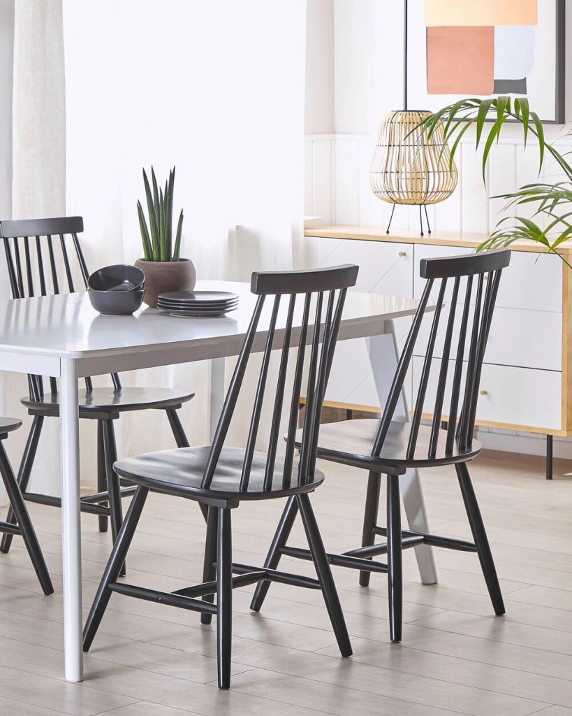 Set di 2 sedie da pranzo Sedia da cucina con schienale in legno massello Nero