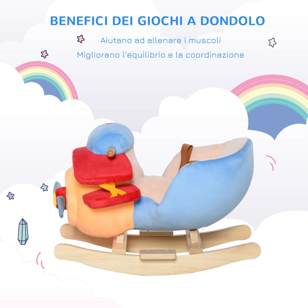 Cavallo a Dondolo in Legno a Forma di Aeroplano per Bambini ¨C Zephmum ¨C Naturale 60x33x45cm