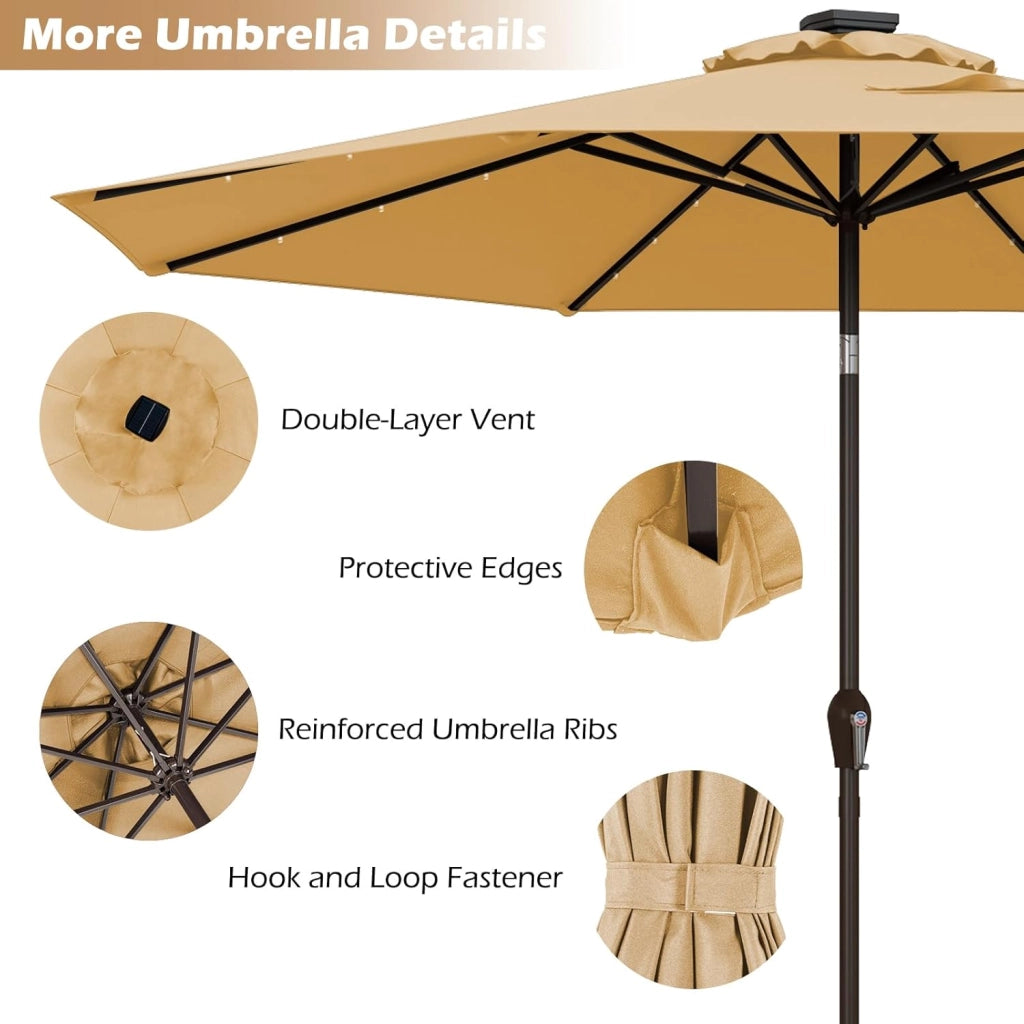Ombrellone da Giardino 3m, con Luci LED e Manovella, Ombrellone da Balcone Inclinabile Protezione UV, Ombrellone Parasole da Cortile con 8 Osse, per Terrazza, Spiaggia, Piscina