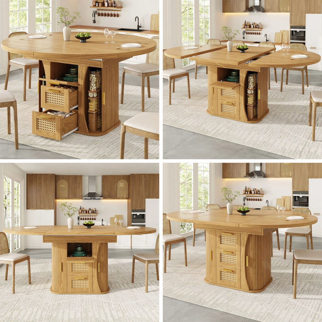 Tavolo da pranzo allungabile con cassetti - per sala da pranzo - in MDF - naturale