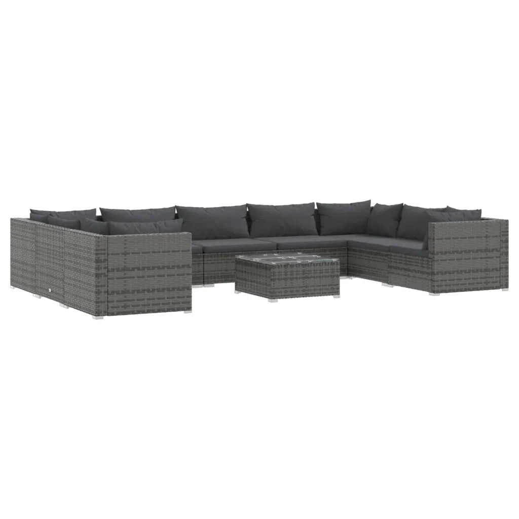 Set Divani da Giardino 10 pz con Cuscini in Polyrattan Grigio cod mxl 43761