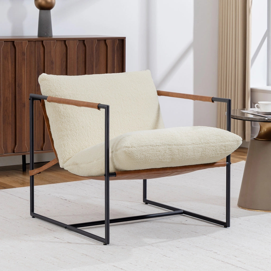 Poltrona imbottita in tessuto bouclette ¨C zephmum ¨C 77x91x80 cm, crema