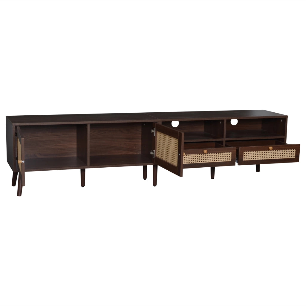 Mobile TV con 2 Ante in Rattan e 2 Cassetti; 8 Piedi; Stile Moderno; Soggiorno; in Pannello Truciolare; Marrone; 200??37??49;5 cm