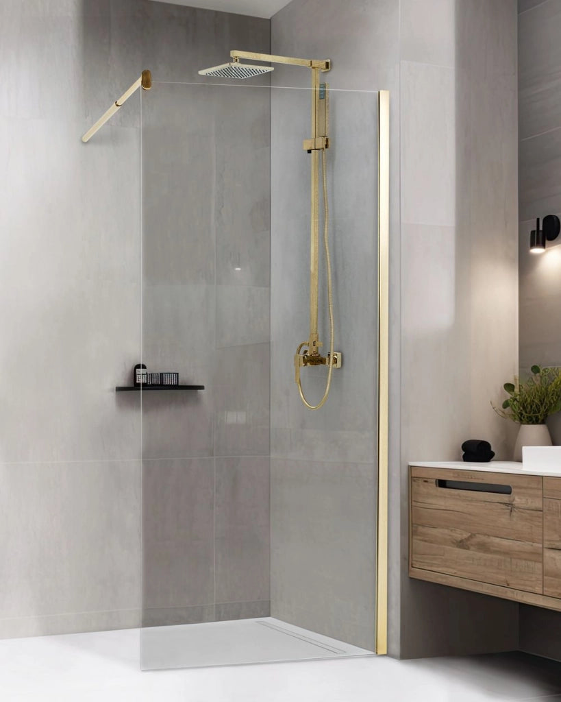 Schermo doccia in vetro temperato Box senza porte per bagno oro 90 x 190 design moderno