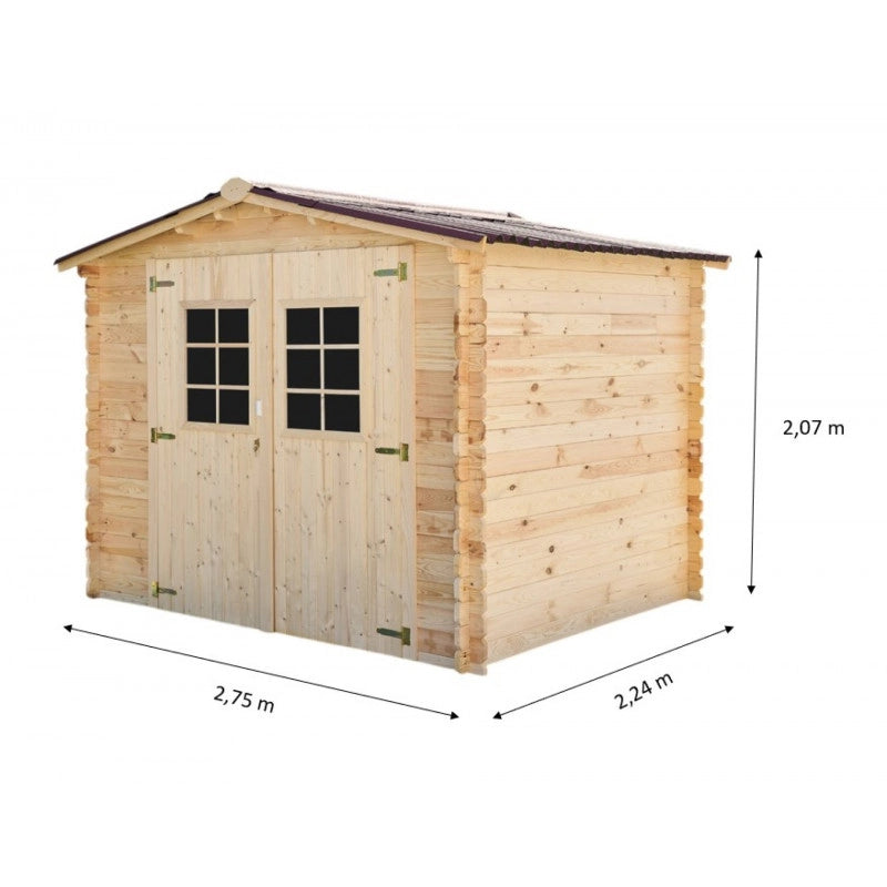 Casetta in legno da giardino doppia porta con vetro – 260x220 cm – tavole 28 mm, tetto bitumato e struttura compatta – VD2622.02N Foresta