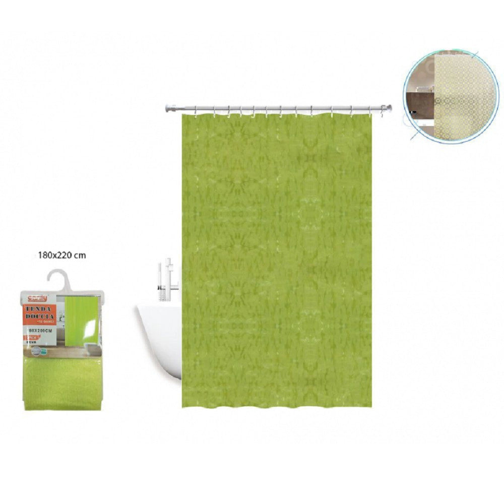 Trade Shop - Tenda Doccia Vasca Antimuffa Impermeabile Verde 2d 180 X 220 Cm Con Anelli 52131 -