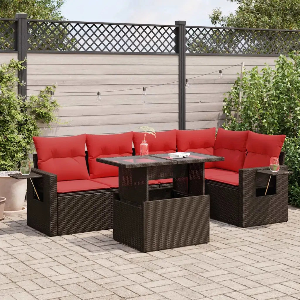 Set Divano Giardino 6 pz con Cuscini Marrone Polyrattan Acacia 3326485