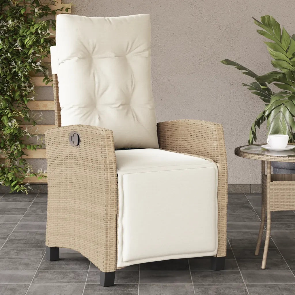 Sedia Reclinabile da Giardino | Sedie da Esterno con Poggiapiedi Beige Polyrattan