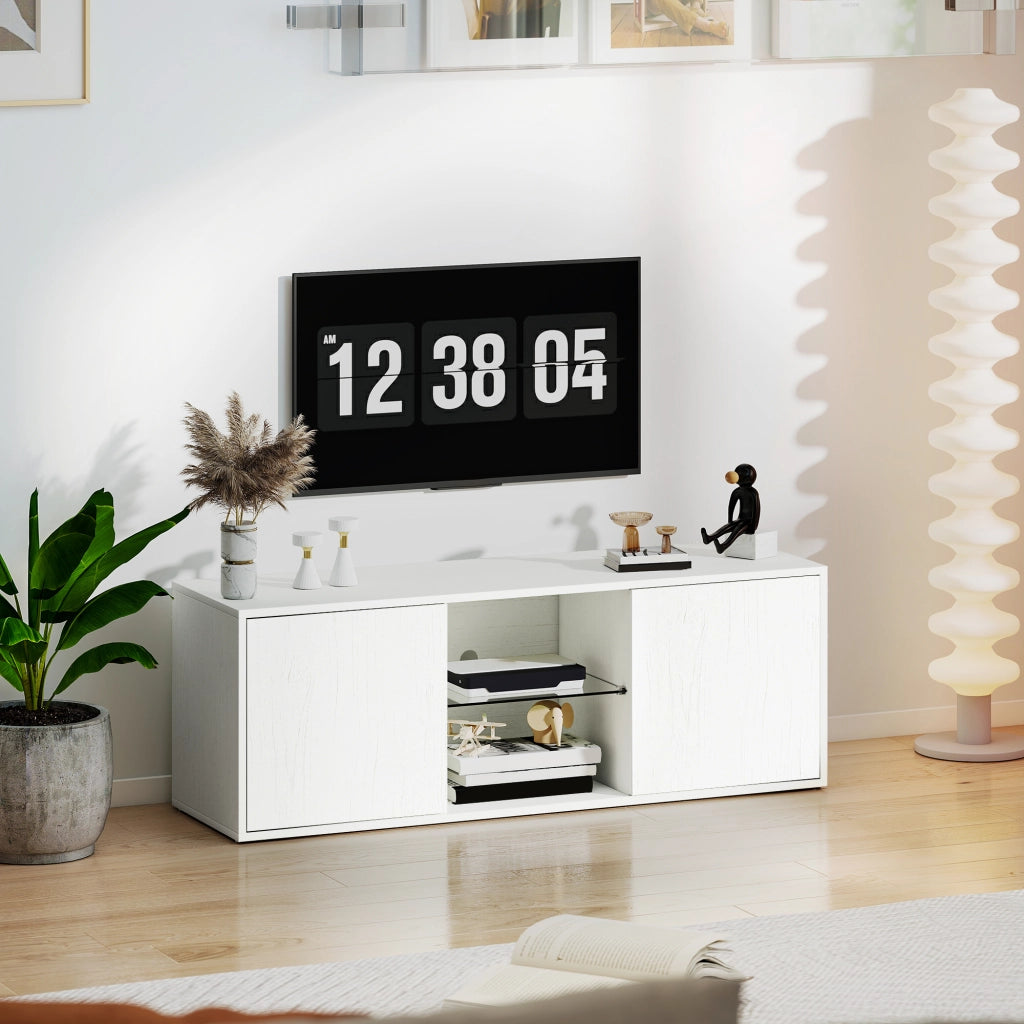 Mobile TV Sospeso o a Terra ¨C Xylo ¨C Bianco con Ante Soft Close, Vetro, fino 55 Pollici