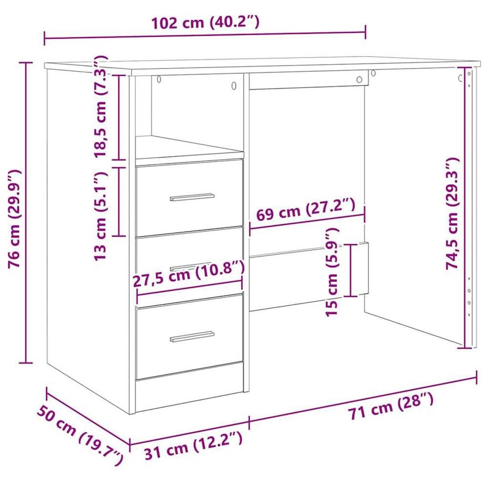 Desk With Drawers Black 102x50x76 Cm Wood Material