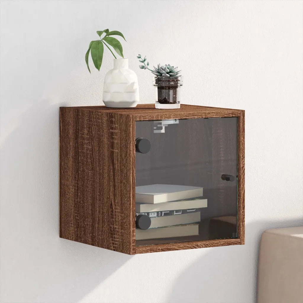Comodino con Anta in Vetro Rovere Marrone 35x37x35 cm 836474