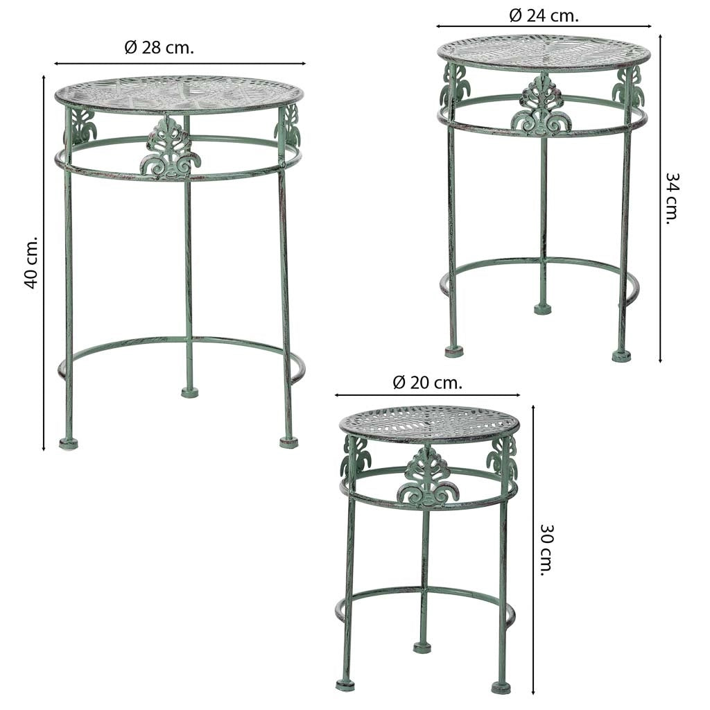 Supporto vasi verde 3 pezzi 28x28x40-24x24x34-20x20x30h cm
