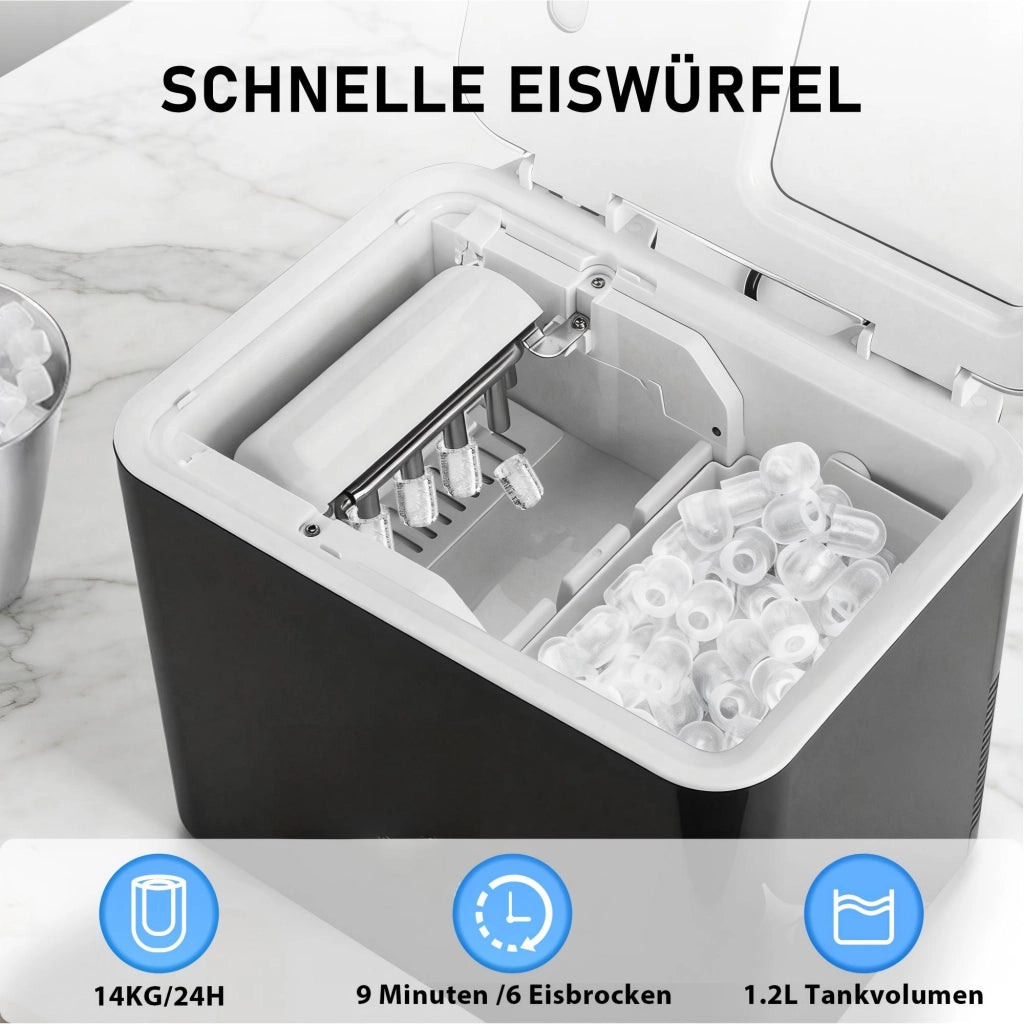 ZMH Macchina per il ghiaccio 1,2L 125W 6 cubetti di ghiaccio in 9 minuti 14 kg/24 ore autopulente per cucina e bar