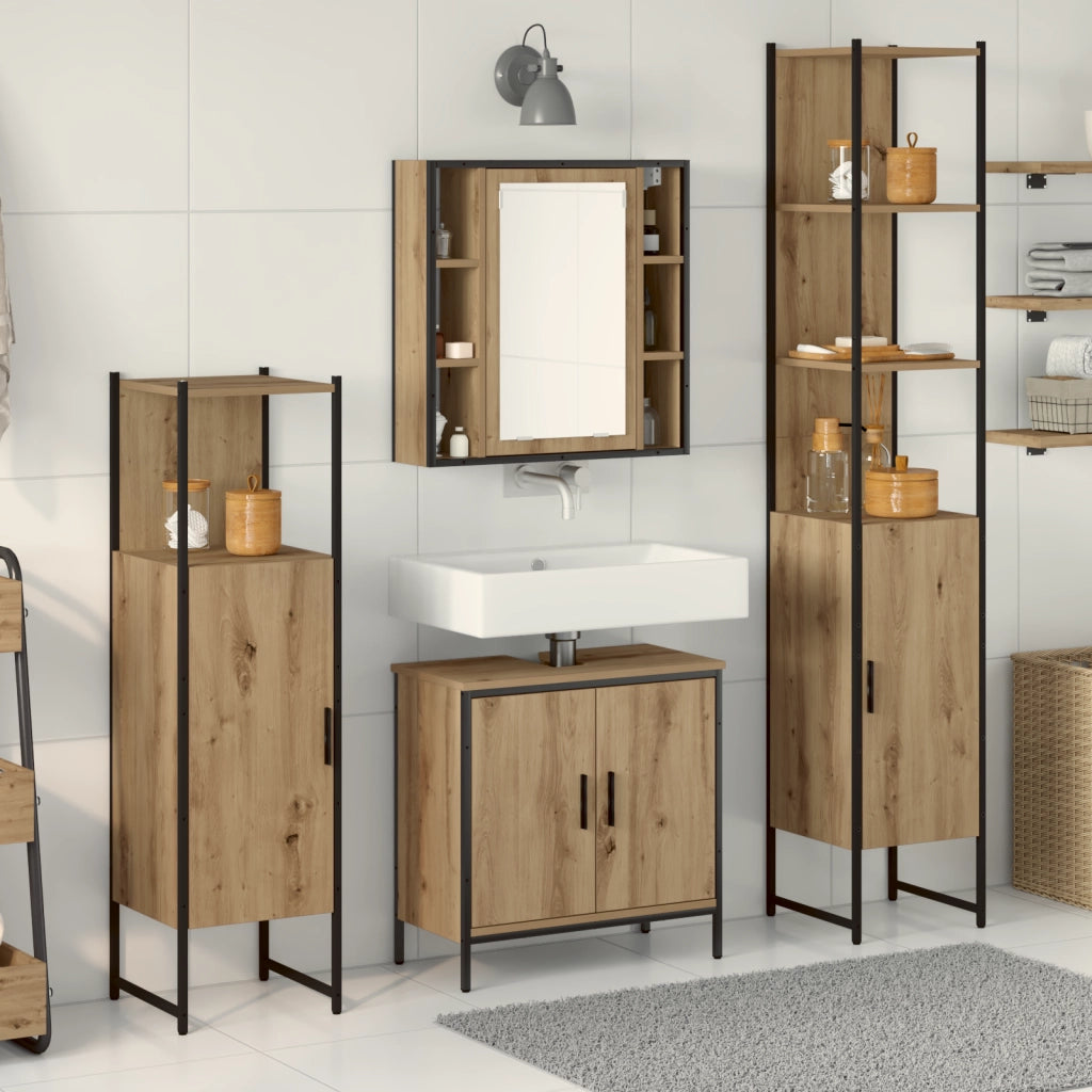 Set di Mobili da Bagno in 4 Pezzi in Quercia Artigianale