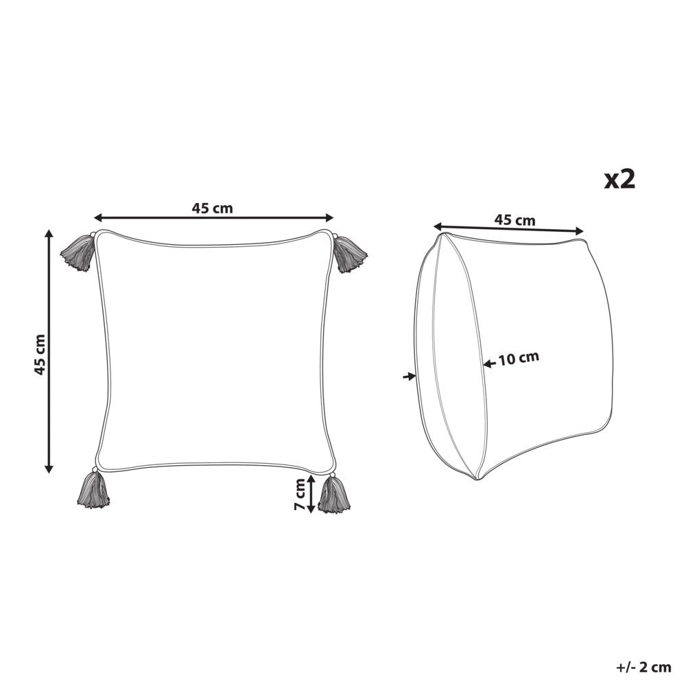 Set di 2 cuscini decorativi gialli e bianchi 45 x 45 cm stampa a mano rivestimenti sfoderabili cerniera motivo floreale