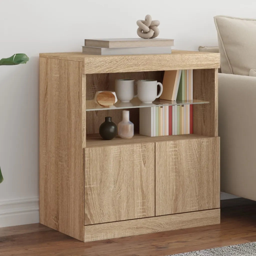 Credenza con Luci LED-Buffet-Armadio da cucina Rovere Sonoma 60x37x67 cm