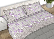 Completo Lenzuola Letto Matrimoniale 100% Cotone Made Italy Dis. Lara CN - 2 Piazze - Lilla