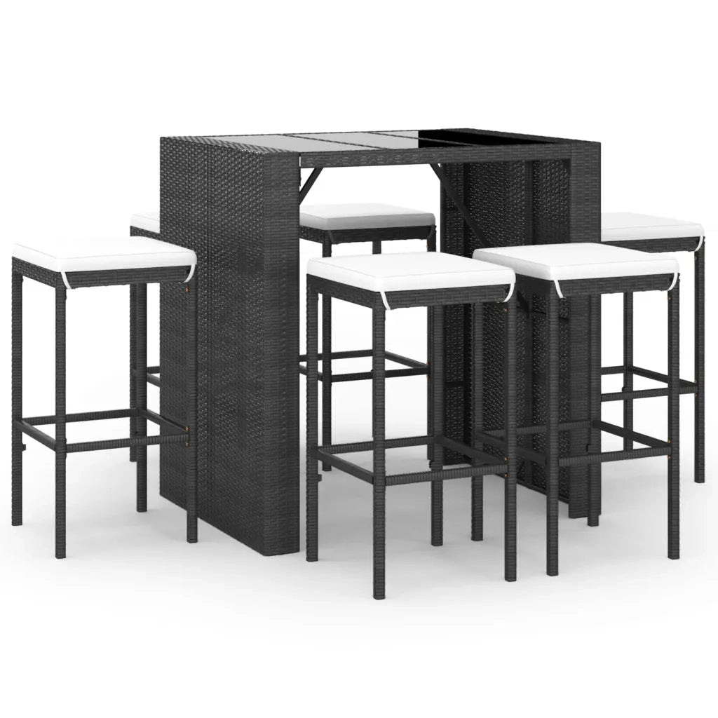 Set Bar da Giardino 7 pz con Cuscini in Polyrattan Nero 3187621