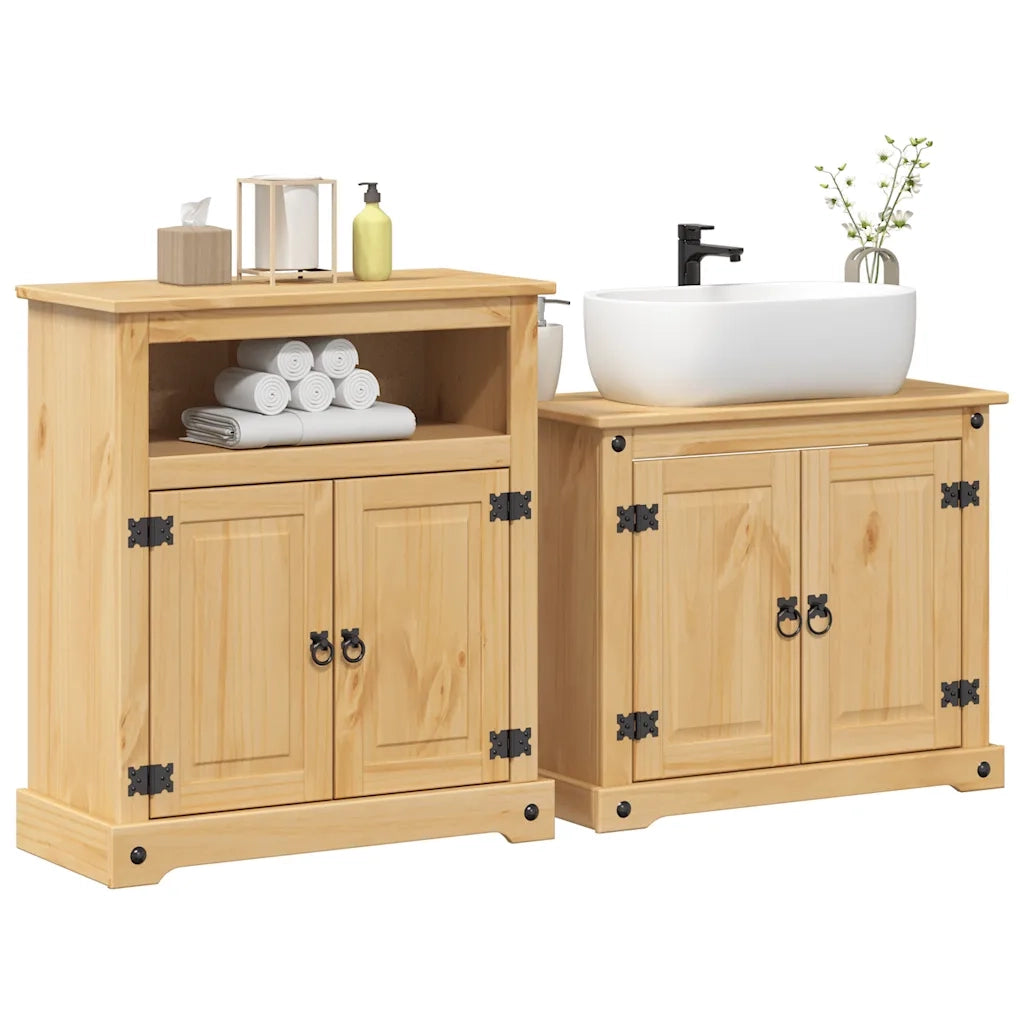 Set Mobili da Bagno | Armadio da bagno 2 pz Corona in Legno Massello di Pino