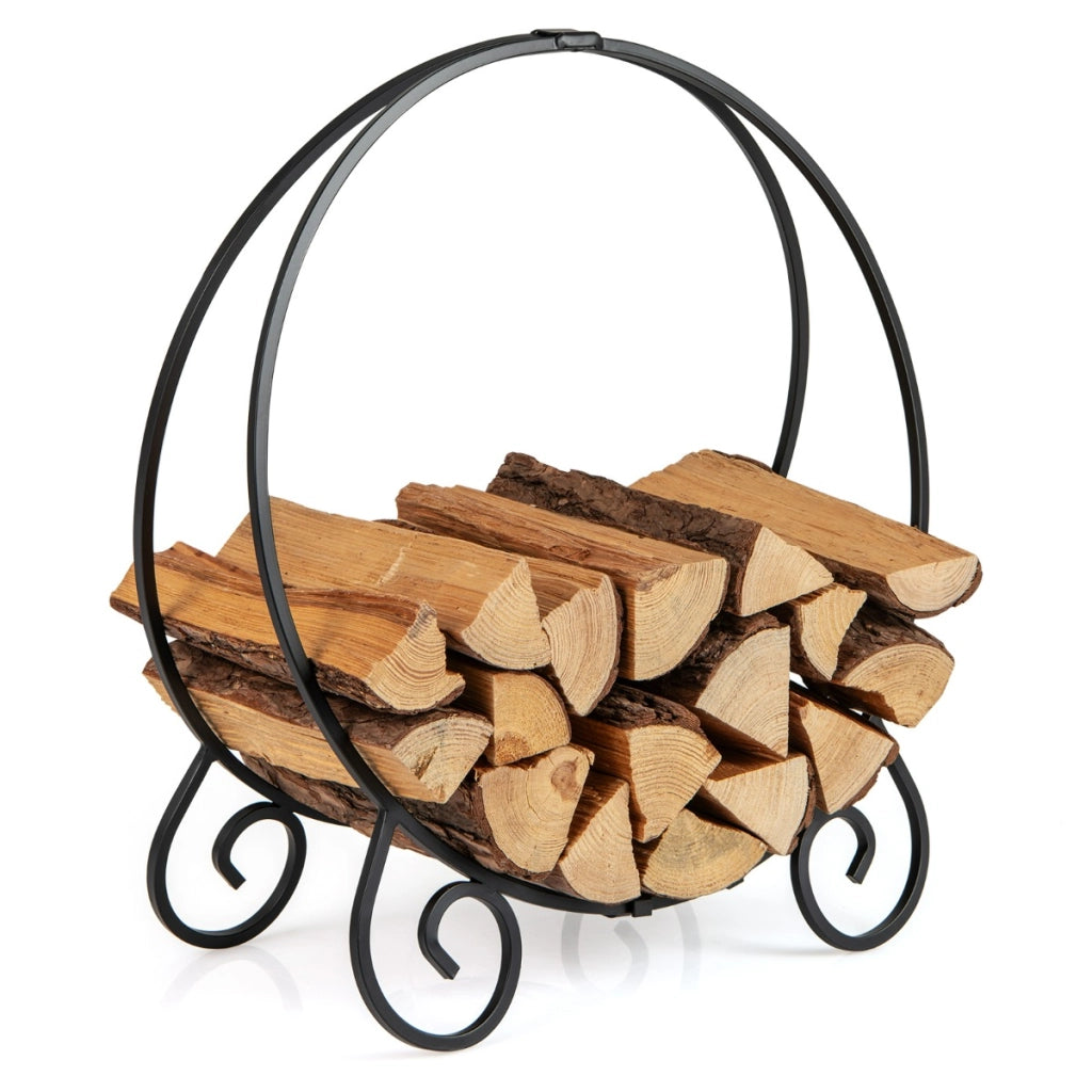 Cerchio pieghevole per tronchi da interno ed esterno-Robusto portalegna in metallo rotondo carico massimo 270 kg Nero
