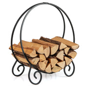 Cerchio pieghevole per tronchi da interno ed esterno-Robusto portalegna in metallo rotondo carico massimo 270 kg Nero
