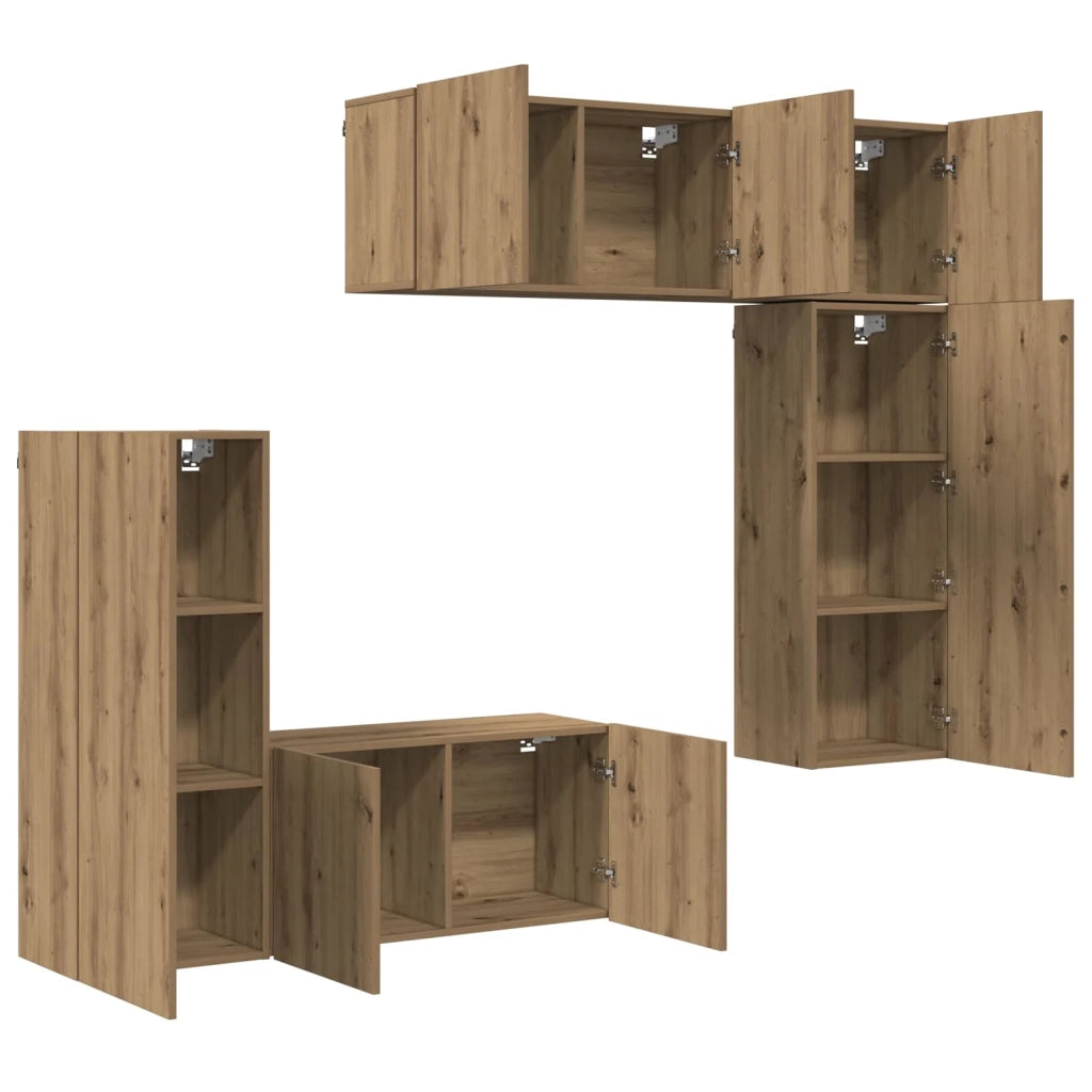 Unit¨¤ TV da Parete 5 pz | Armadietto TV | Mobile Porta TV Rovere artigianale Legno multistrato
