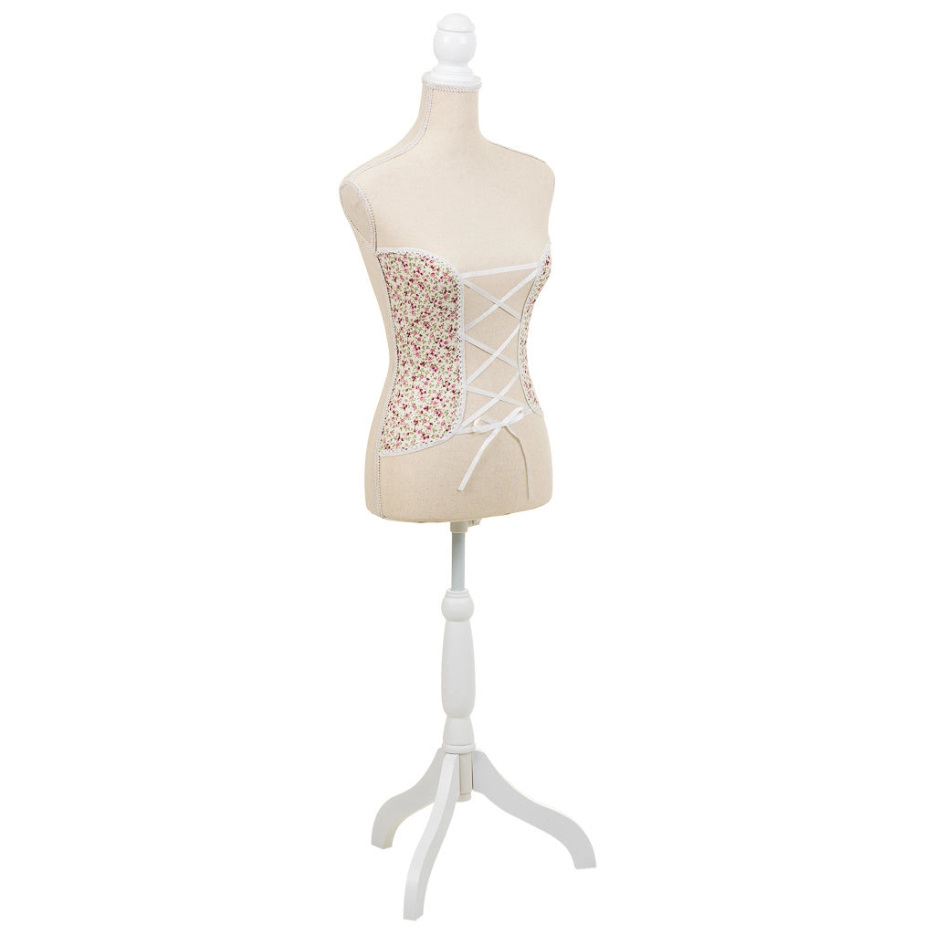 Manichino in legno e schiuma rivestito in tessuto color panna 24x37,5x168h