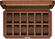 Scatola orologio in pelle con 12 cassette - Organizzatore di display orologio lussuoso, rivestito con microfibra, custodia orologio chiusa per signori, scatola di conservazione per signori, grande vetrata (marrone)