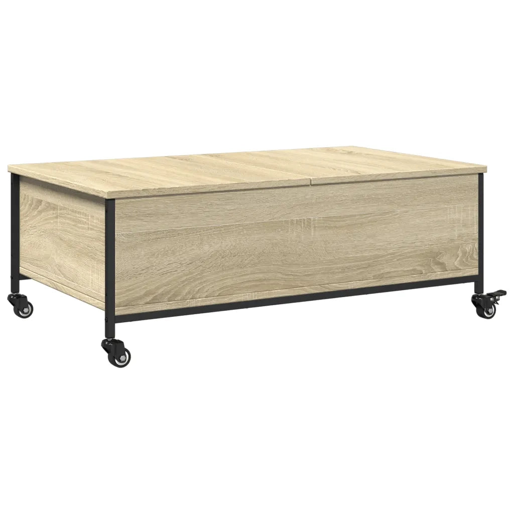Tavolino da salotto | Tavolino da caff¨¨ | Tavolino da Soggiorno con Ruote Rovere Sonoma 91x55x34 cm Legno Multistrato