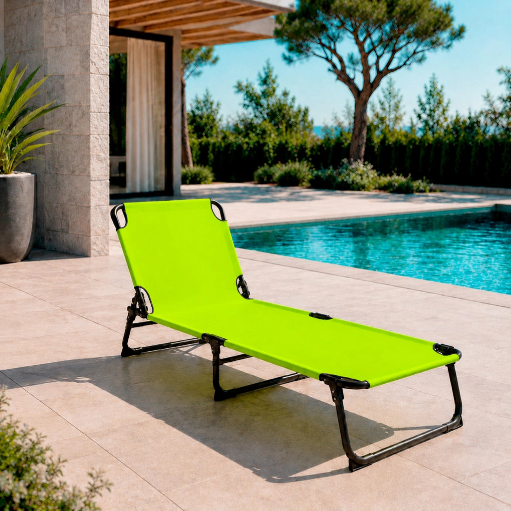 Lettino Sdraio Pieghevole Prendisole Con Schienale Reclinabile Regolabile Telaio In Metallo Nero Per Mare Piscina Giardino 187 x 53 x 24 Cm Verde Fluo