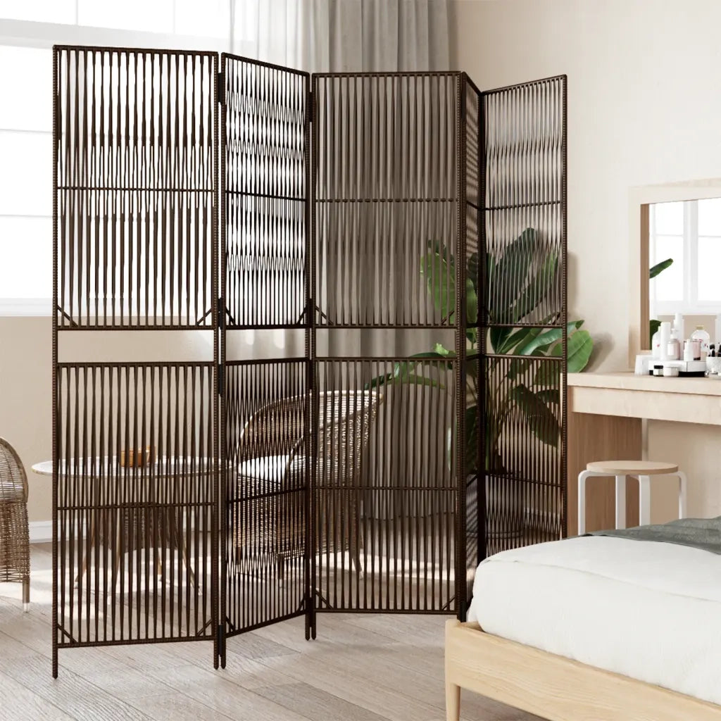 Divisorio per Ambienti | Divider per stanze | Paravento a 5 Pannelli Marrone in Polyrattan