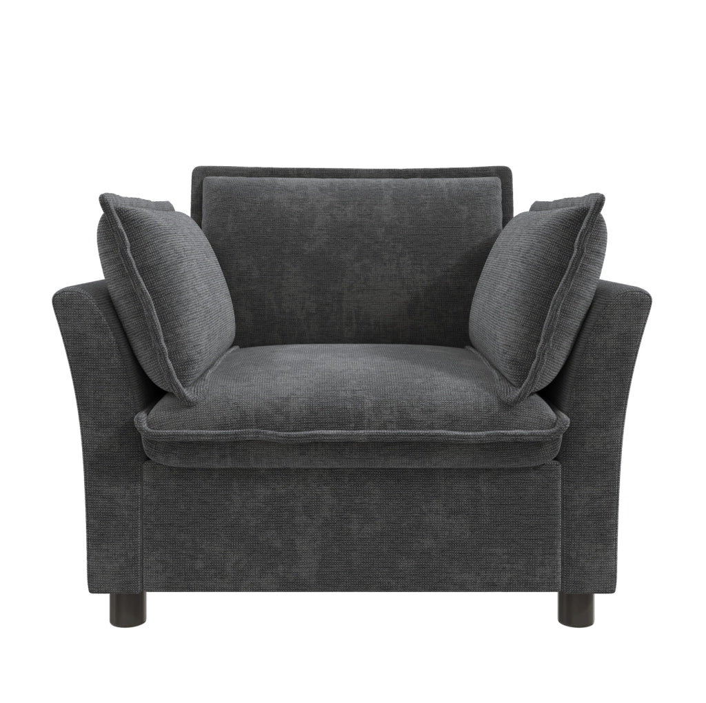 Poltrona da lettura 90x81x87 cm in ciniglia con braccioli e 2 cuscini; grigia