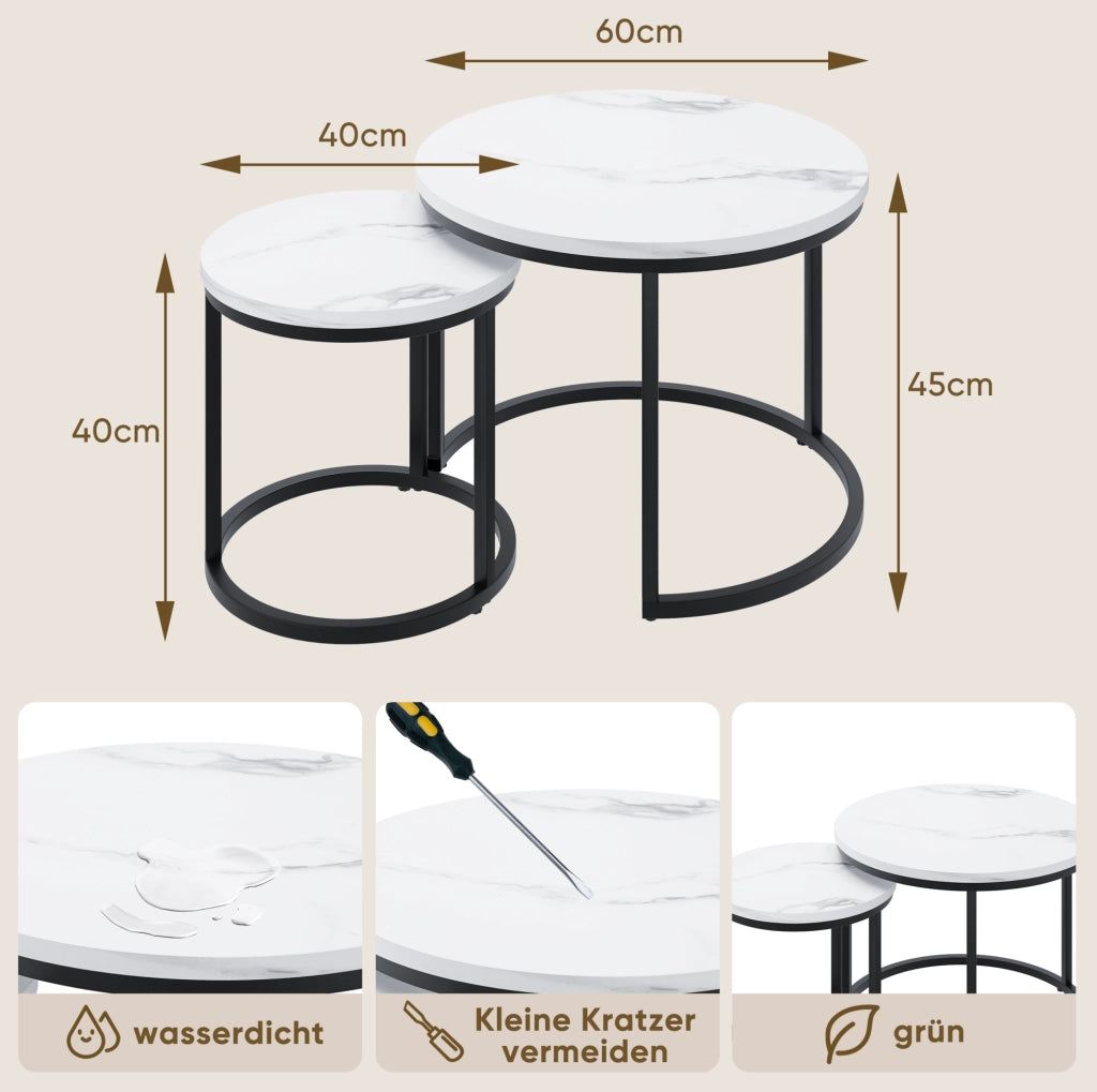 Set di 2 tavolini da caffè rotondi bianchi a incastro 60 cm