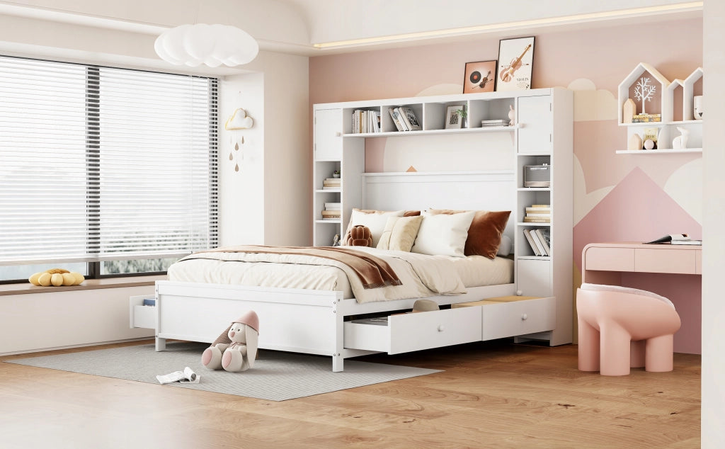 Letto 140x200 - Xylo - Bianco con cassetti e armadio