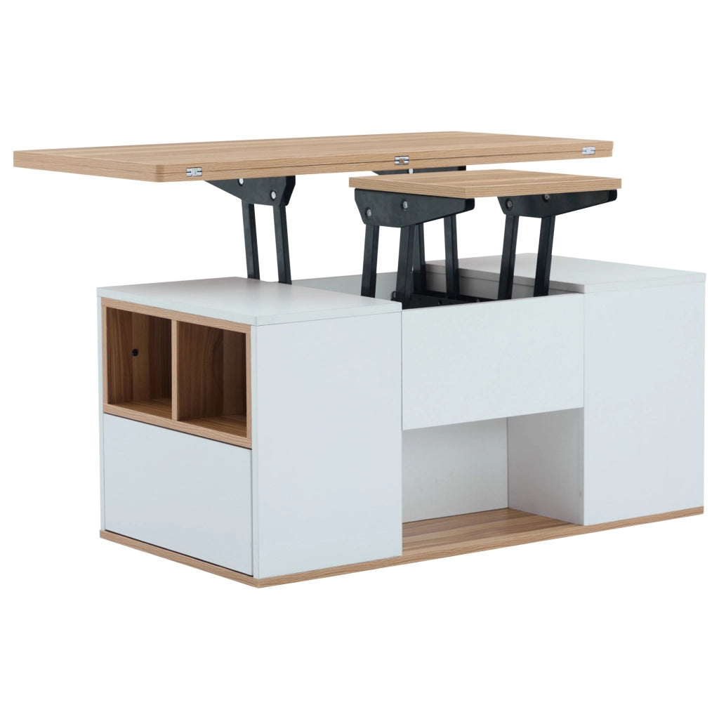 Tavolino da caffè con piano alzabile; 2 cassetti e vani - 100x51x47 cm - bianco