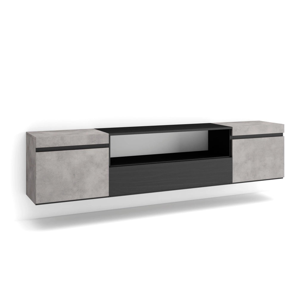 Mobile TV, 200x35x45cm, soggiorno, Per TV fino a 80", da appendere, grigio cemento RF2240