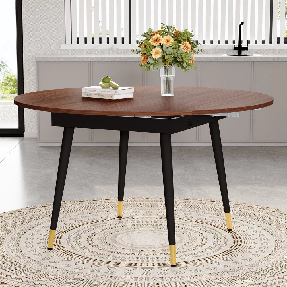 Tavolo da Pranzo Allungabile Rotondo a Ovale ¨C MINIMAL ¨C MDF Nero/Noce, Gambe in Metallo