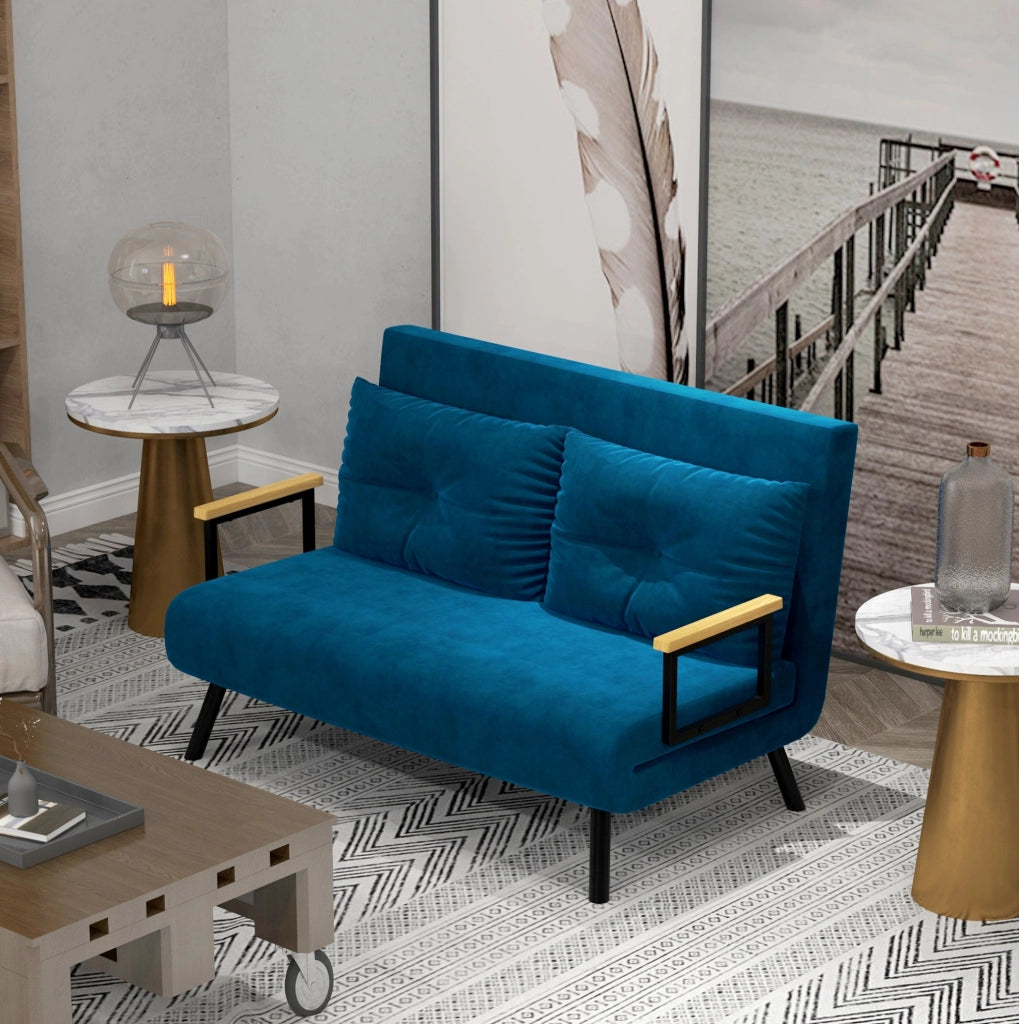 Poltrona Letto Relax in Velluto Blu con Schienale Regolabile 102x73x81 cm
